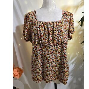 Vtg Y2K Style&Co Babydoll Milkmaid Mesh Ditsy Floral Square Neck Top Size 1X